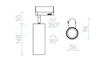 MAVRO egyfázisú áramkörös sínre fekete/aranysárga  230V LED 12W 38°  3000K