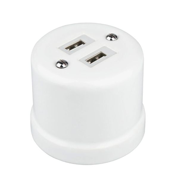 Fehér porcelán USB aljzat falon kívüli szereléshez