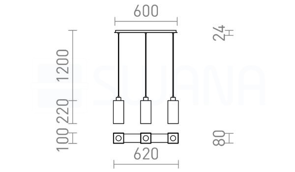 LIZ III 60 függő lámpa fekete üveg/króm 230V LED E27 3x15W
