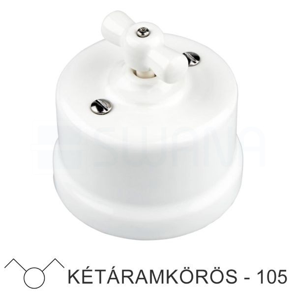 Fehér Porcelán Forgókapcsoló – Két Áramkörös (Csillárkapcsoló, 105)
