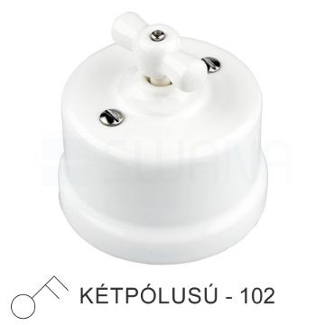 Fehér Porcelán Forgókapcsoló – Kétpólusú, Falra Szerelhető (Vintage)
