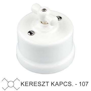 Fehér falra szerelhető vintage porcelán kereszt-forgókapcsoló