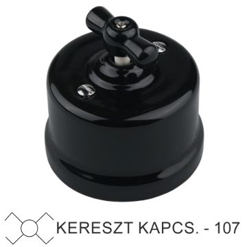 Fekete falra szerelhető vintage porcelán forgó keresztkapcsoló