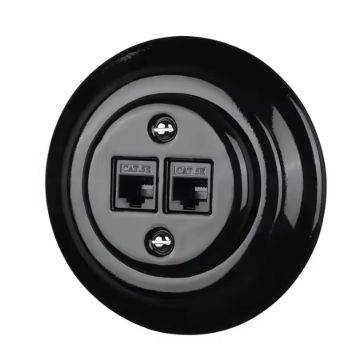 Dupla RJ45 aljzat – fekete porcelán kerettel (2×RJ45, CAT5e/CAT6)