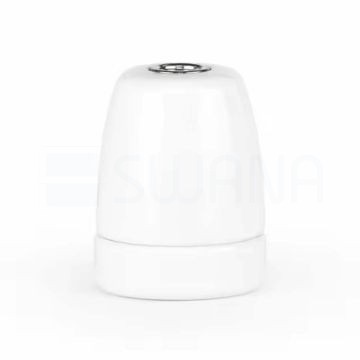 Fehér E27 egyenes porcelán foglalat M10×1 rögzítéssel
