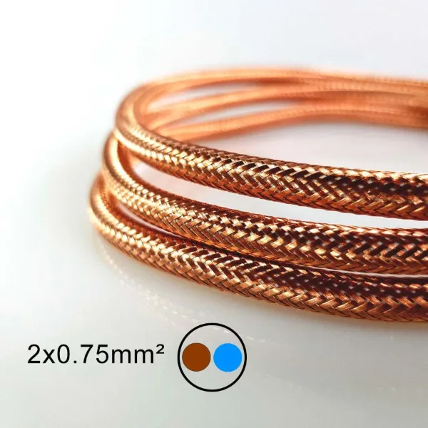 Vörösréz fémszövet borítású dekor vezeték 2×0,75 mm²