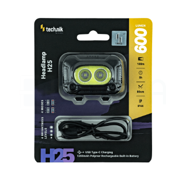 Technik Fejlámpa H25 (akkumulátoros) XPG-2+2835*8 LED + USB Type-C (600 lumen)